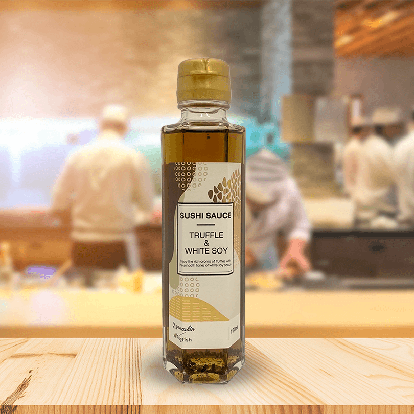Take your sushi to the next level with this versatile white soy and French truffle sushi sauce from Japan. NVMAD and Yamashin have collaborated to create this unique seasoning that enhances the sushi experience and a whole world of other cuisine with the rich aroma of truffles and smooth tones of white soy sauce.